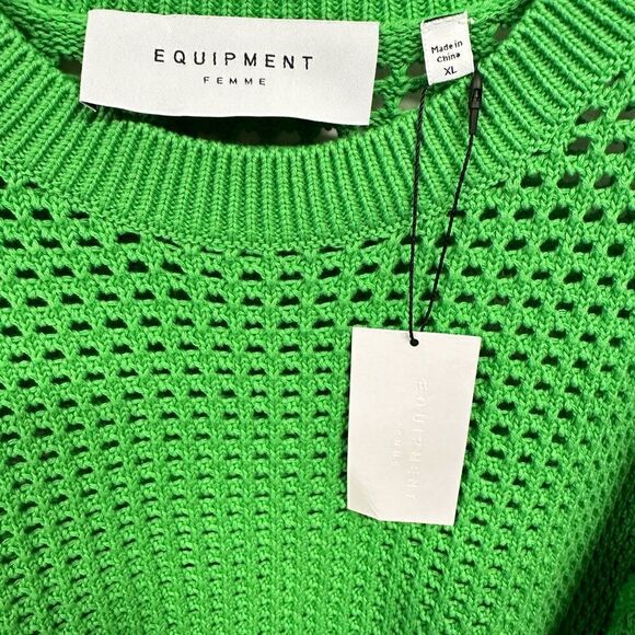 Equipment Esme Green Open Stitch Cropped Sweater | Size XL - Picture 6 of 6